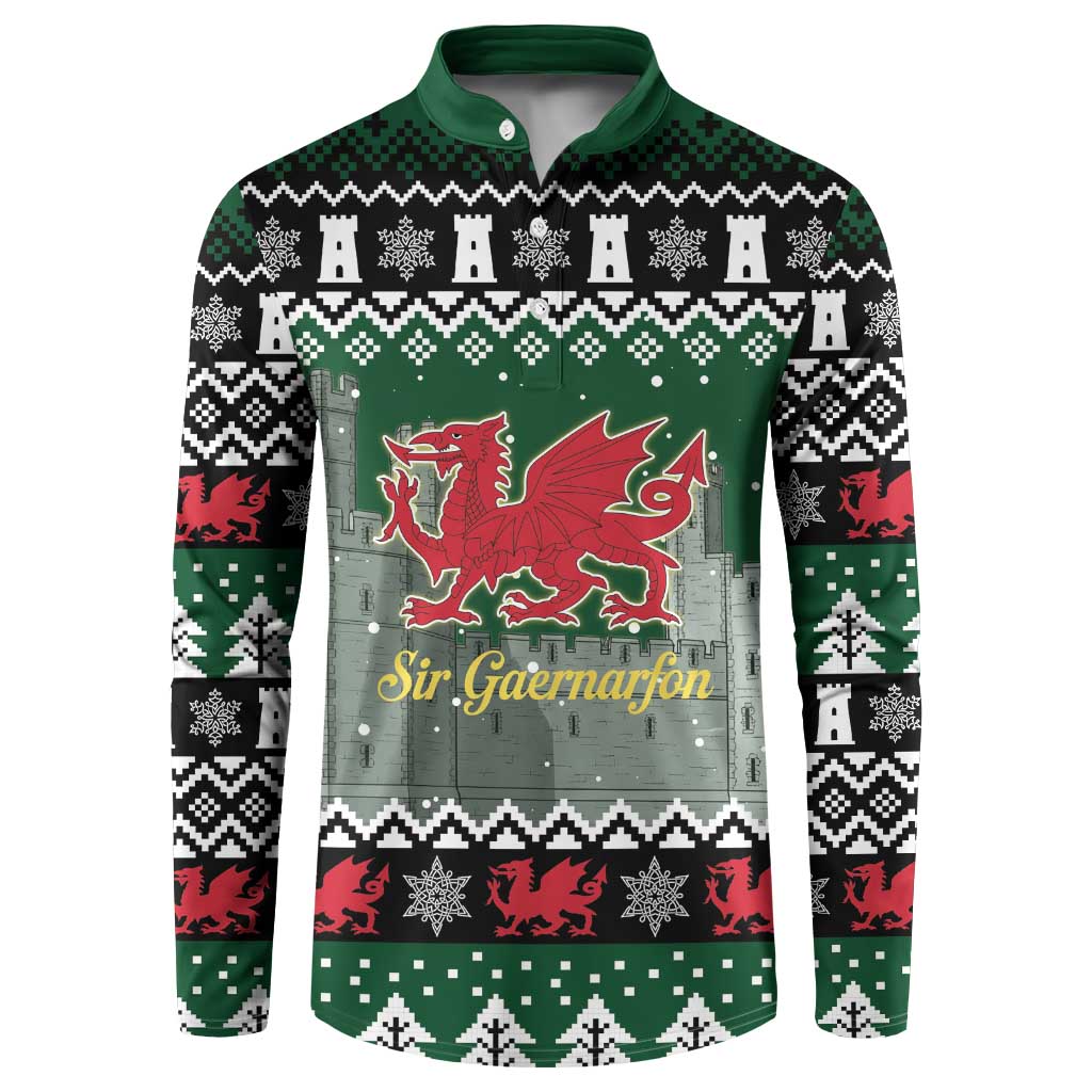Caernarfonshire Wales Christmas Button Sweatshirt Caernarfon Castle Red Dragon - Wonder Print Shop