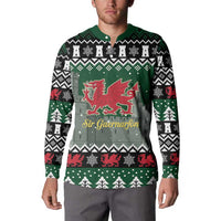 Caernarfonshire Wales Christmas Button Sweatshirt Caernarfon Castle Red Dragon - Wonder Print Shop