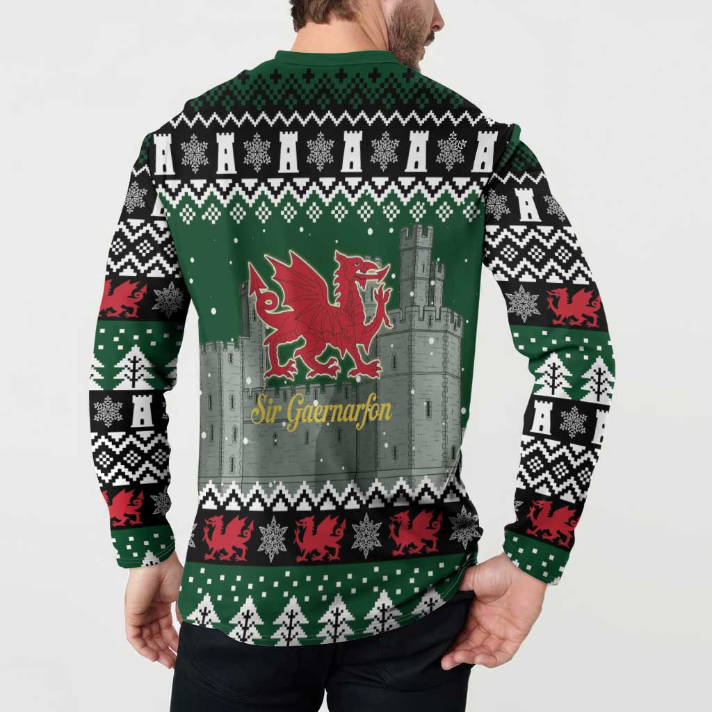 Caernarfonshire Wales Christmas Button Sweatshirt Caernarfon Castle Red Dragon - Wonder Print Shop