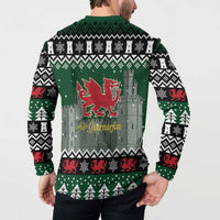 Caernarfonshire Wales Christmas Button Sweatshirt Caernarfon Castle Red Dragon - Wonder Print Shop