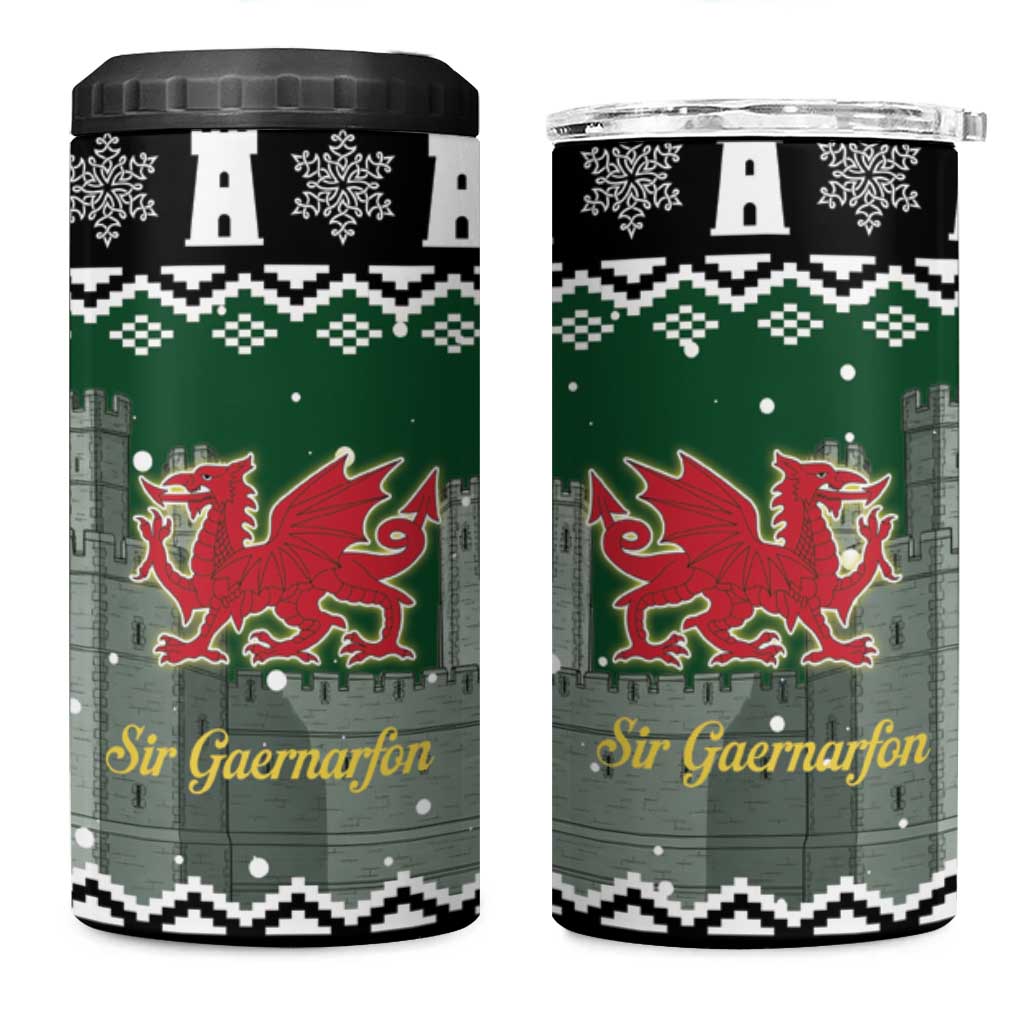 Caernarfonshire Wales Christmas 4 in 1 Can Cooler Tumbler Caernarfon Castle Red Dragon - Wonder Print Shop