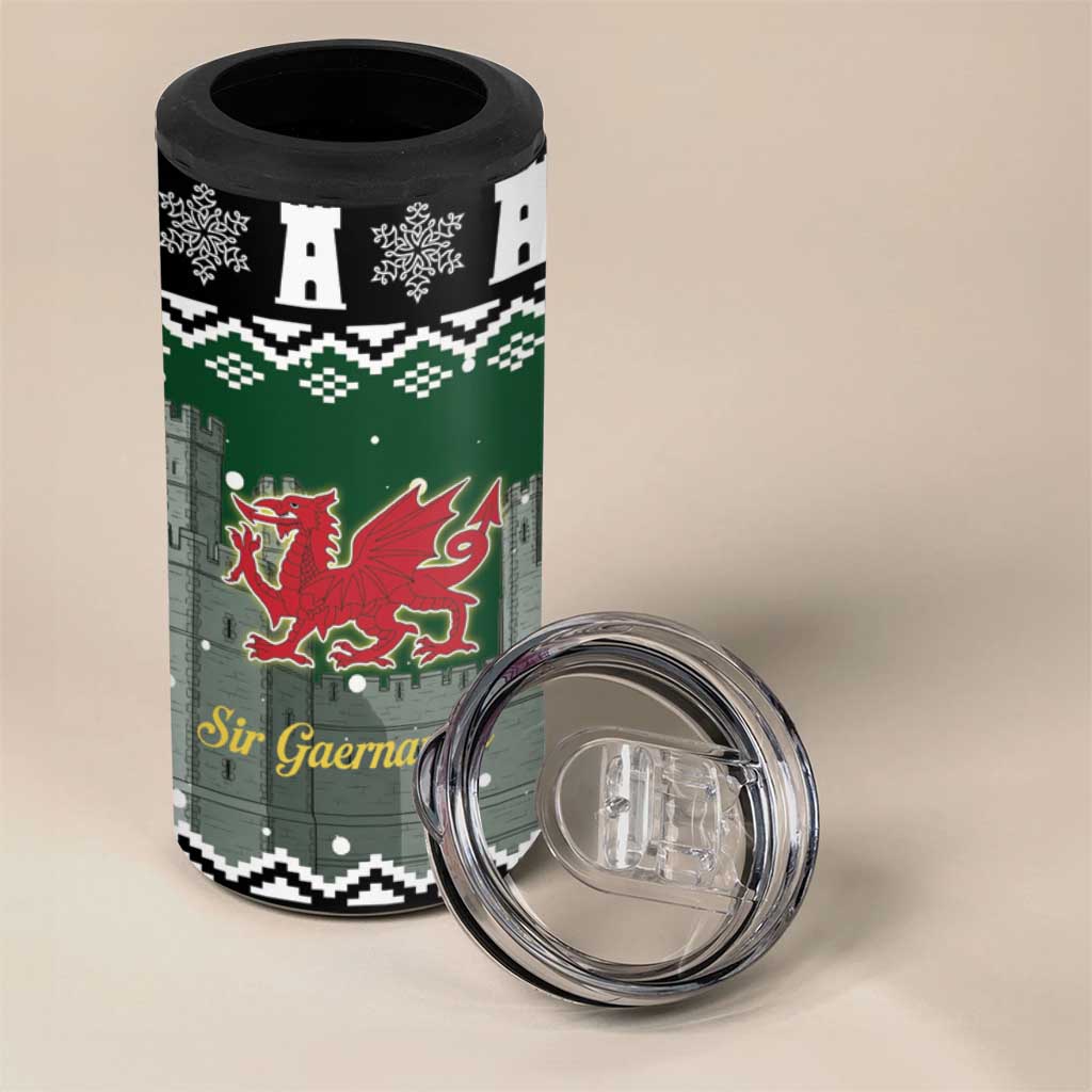 Caernarfonshire Wales Christmas 4 in 1 Can Cooler Tumbler Caernarfon Castle Red Dragon - Wonder Print Shop