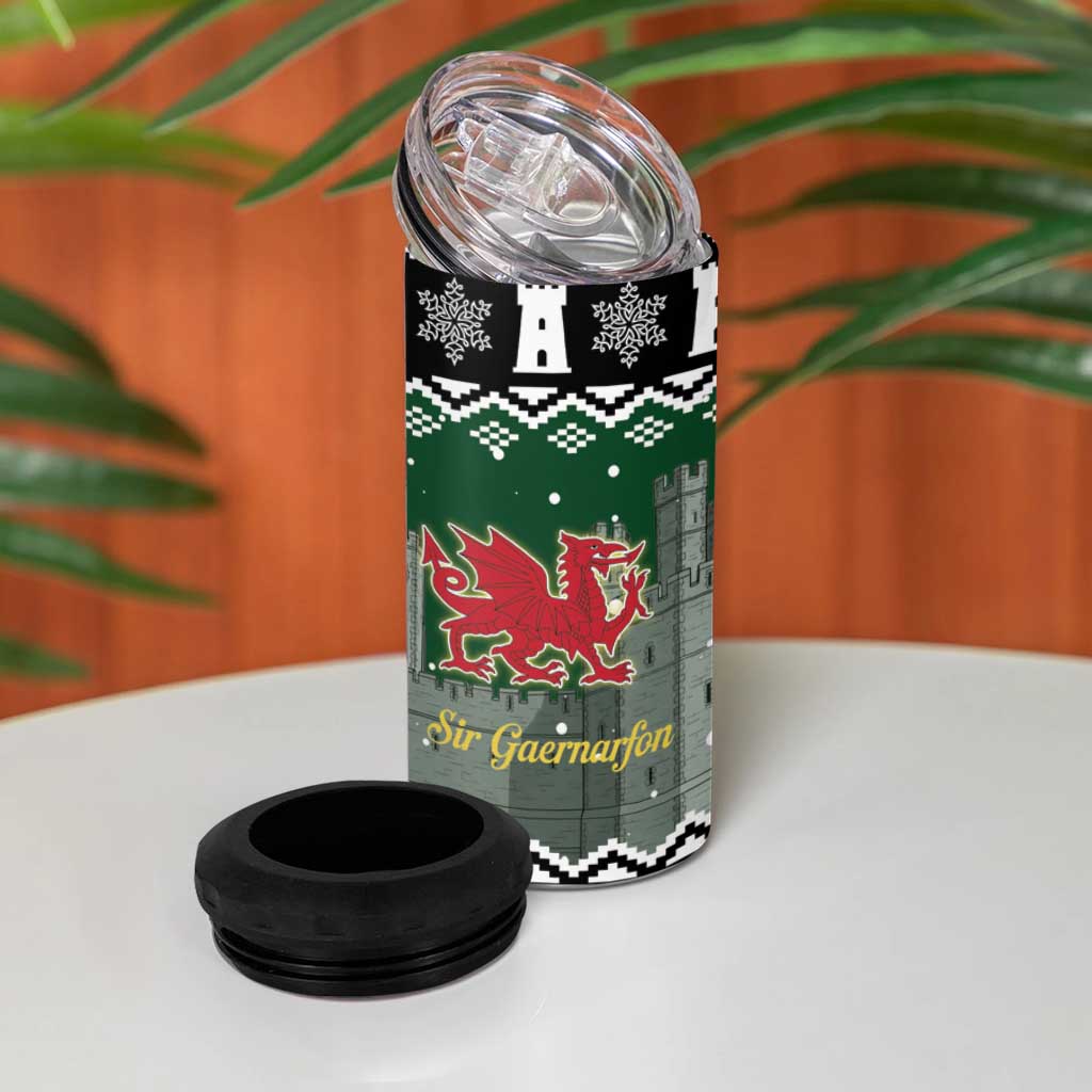 Caernarfonshire Wales Christmas 4 in 1 Can Cooler Tumbler Caernarfon Castle Red Dragon - Wonder Print Shop