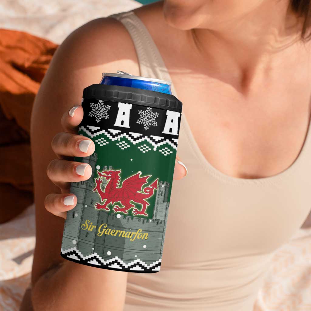 Caernarfonshire Wales Christmas 4 in 1 Can Cooler Tumbler Caernarfon Castle Red Dragon - Wonder Print Shop