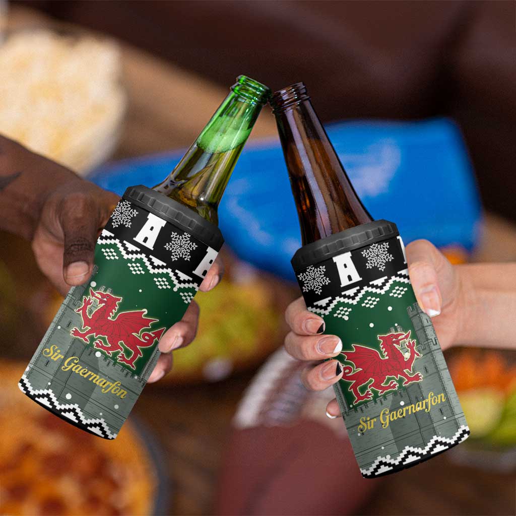 Caernarfonshire Wales Christmas 4 in 1 Can Cooler Tumbler Caernarfon Castle Red Dragon - Wonder Print Shop