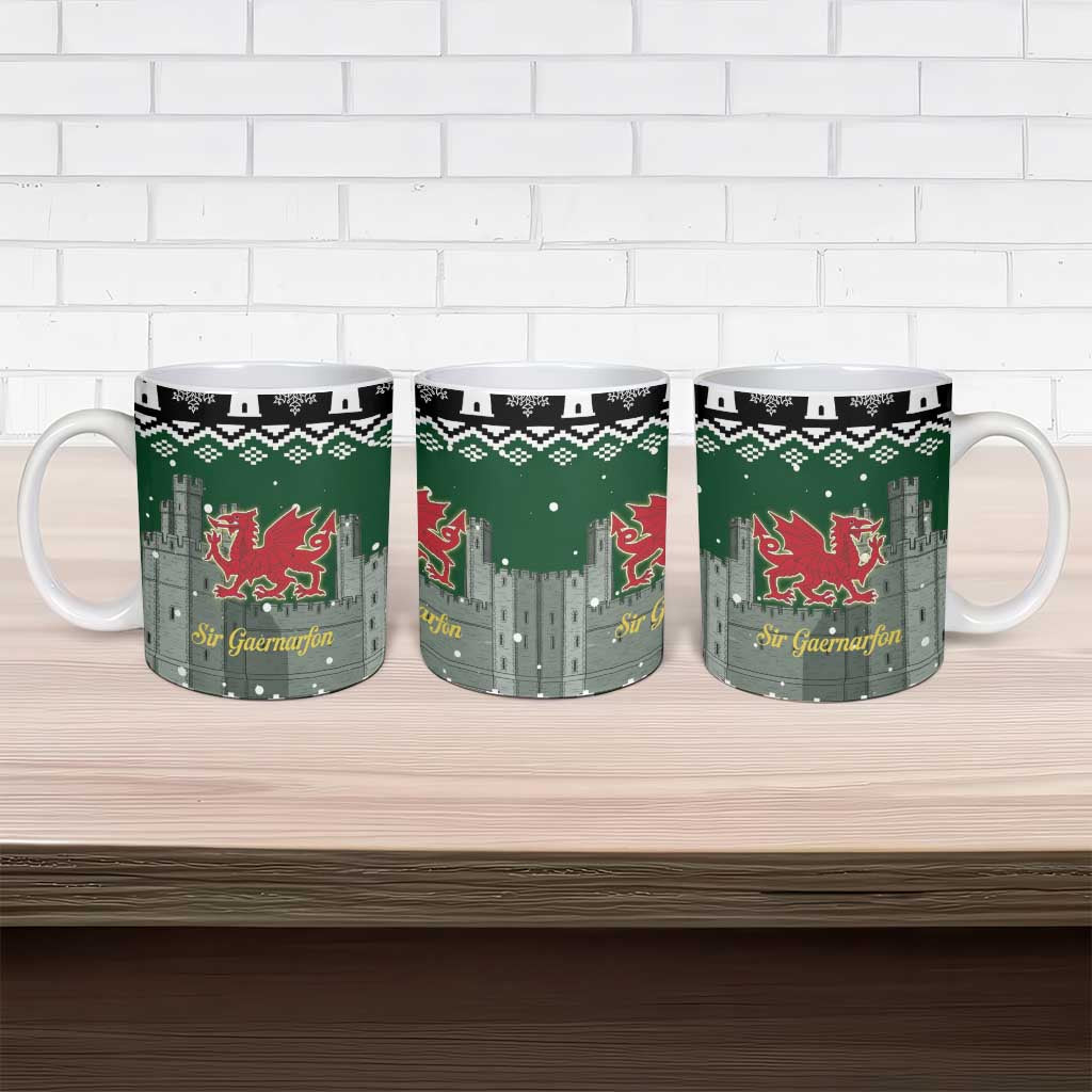 Caernarfonshire Wales Christmas Ceramic Mug Caernarfon Castle Red Dragon - Wonder Print Shop
