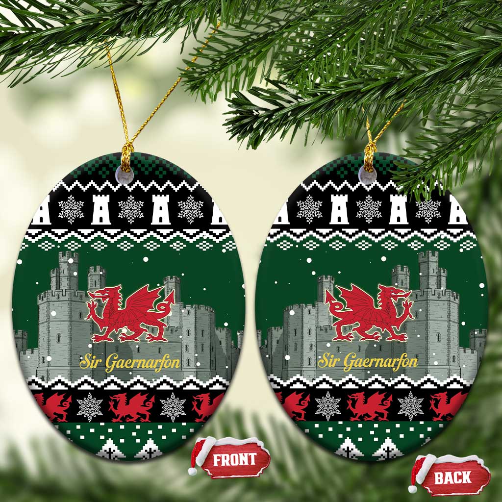 Caernarfonshire Wales Christmas Ceramic Ornament Caernarfon Castle Red Dragon - Wonder Print Shop