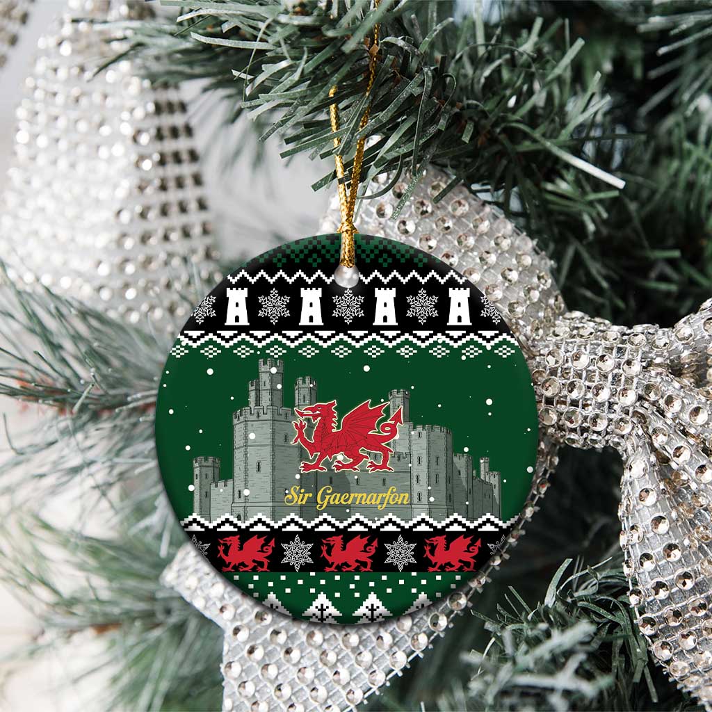 Caernarfonshire Wales Christmas Ceramic Ornament Caernarfon Castle Red Dragon - Wonder Print Shop
