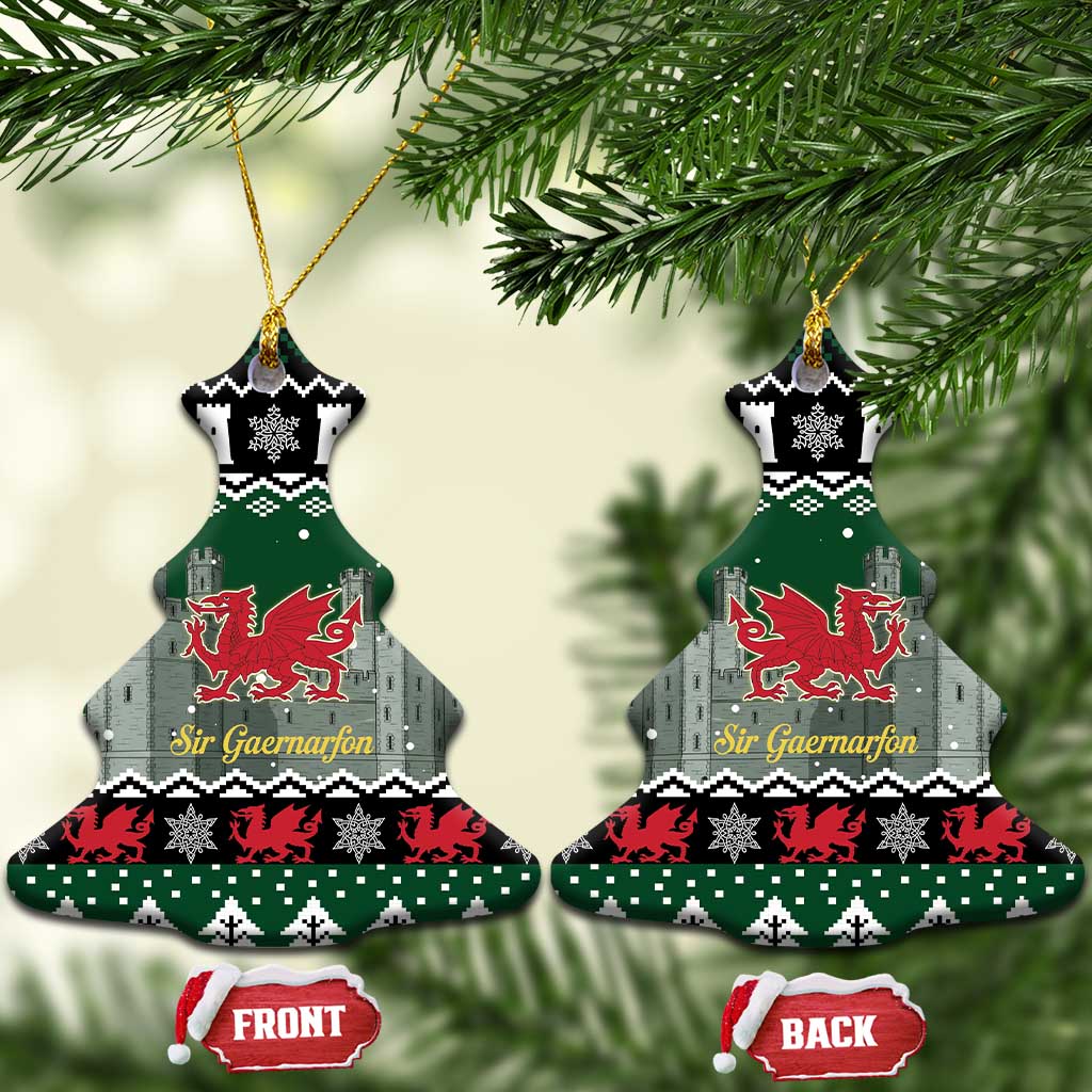 Caernarfonshire Wales Christmas Ceramic Ornament Caernarfon Castle Red Dragon - Wonder Print Shop