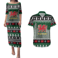 Caernarfonshire Wales Christmas Couples Matching Puletasi and Hawaiian Shirt Caernarfon Castle Red Dragon - Wonder Print Shop