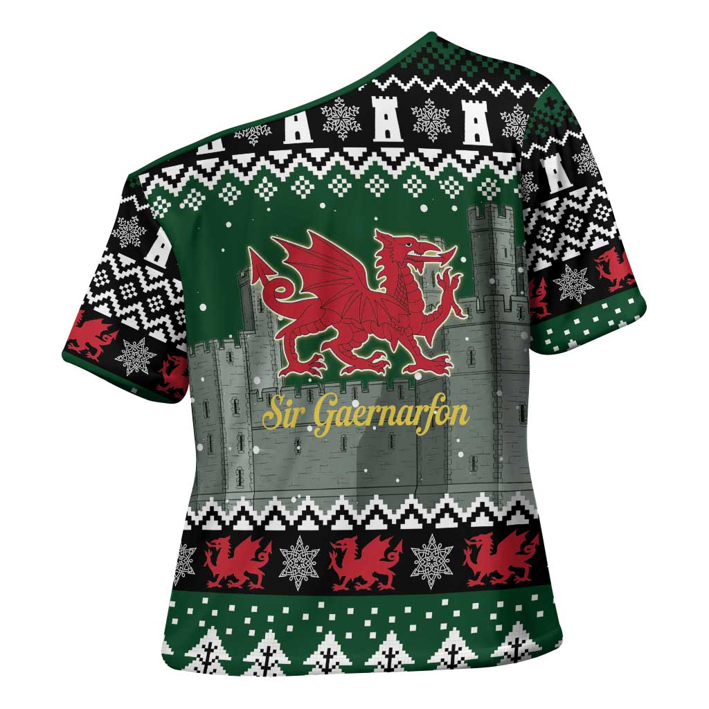 Caernarfonshire Wales Christmas Cross Shoulder Shirt Caernarfon Castle Red Dragon - Wonder Print Shop