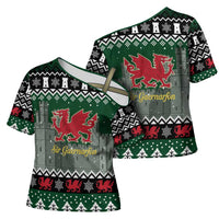 Caernarfonshire Wales Christmas Cross Shoulder Shirt Caernarfon Castle Red Dragon - Wonder Print Shop