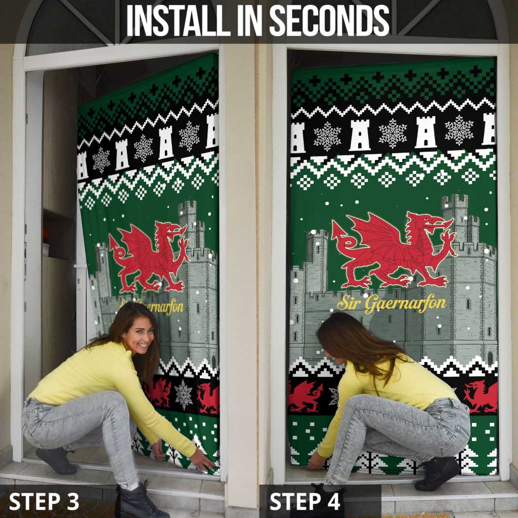 Caernarfonshire Wales Christmas Door Cover Caernarfon Castle Red Dragon - Wonder Print Shop