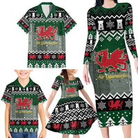 Caernarfonshire Wales Christmas Family Matching Long Sleeve Bodycon Dress and Hawaiian Shirt Caernarfon Castle Red Dragon - Wonder Print Shop