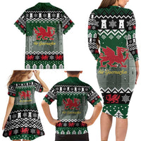 Caernarfonshire Wales Christmas Family Matching Long Sleeve Bodycon Dress and Hawaiian Shirt Caernarfon Castle Red Dragon - Wonder Print Shop