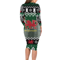 Caernarfonshire Wales Christmas Family Matching Long Sleeve Bodycon Dress and Hawaiian Shirt Caernarfon Castle Red Dragon - Wonder Print Shop
