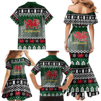 Caernarfonshire Wales Christmas Family Matching Mermaid Dress and Hawaiian Shirt Caernarfon Castle Red Dragon - Wonder Print Shop