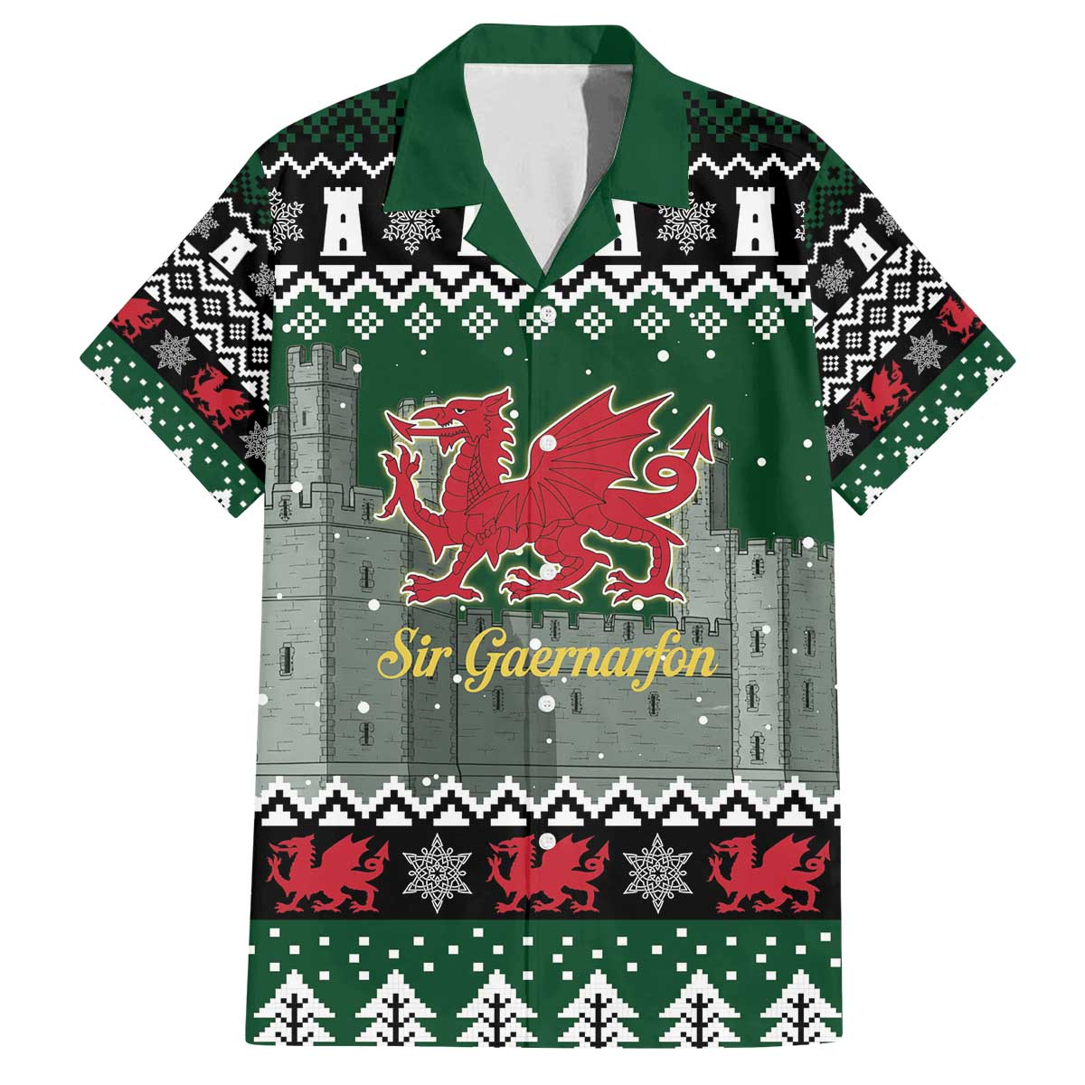 Caernarfonshire Wales Christmas Family Matching Off The Shoulder Long Sleeve Dress and Hawaiian Shirt Caernarfon Castle Red Dragon - Wonder Print Shop