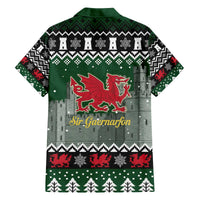Caernarfonshire Wales Christmas Family Matching Off The Shoulder Long Sleeve Dress and Hawaiian Shirt Caernarfon Castle Red Dragon - Wonder Print Shop