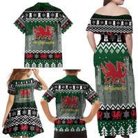 Caernarfonshire Wales Christmas Family Matching Off Shoulder Maxi Dress and Hawaiian Shirt Caernarfon Castle Red Dragon - Wonder Print Shop