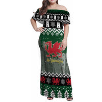 Caernarfonshire Wales Christmas Family Matching Off Shoulder Maxi Dress and Hawaiian Shirt Caernarfon Castle Red Dragon - Wonder Print Shop