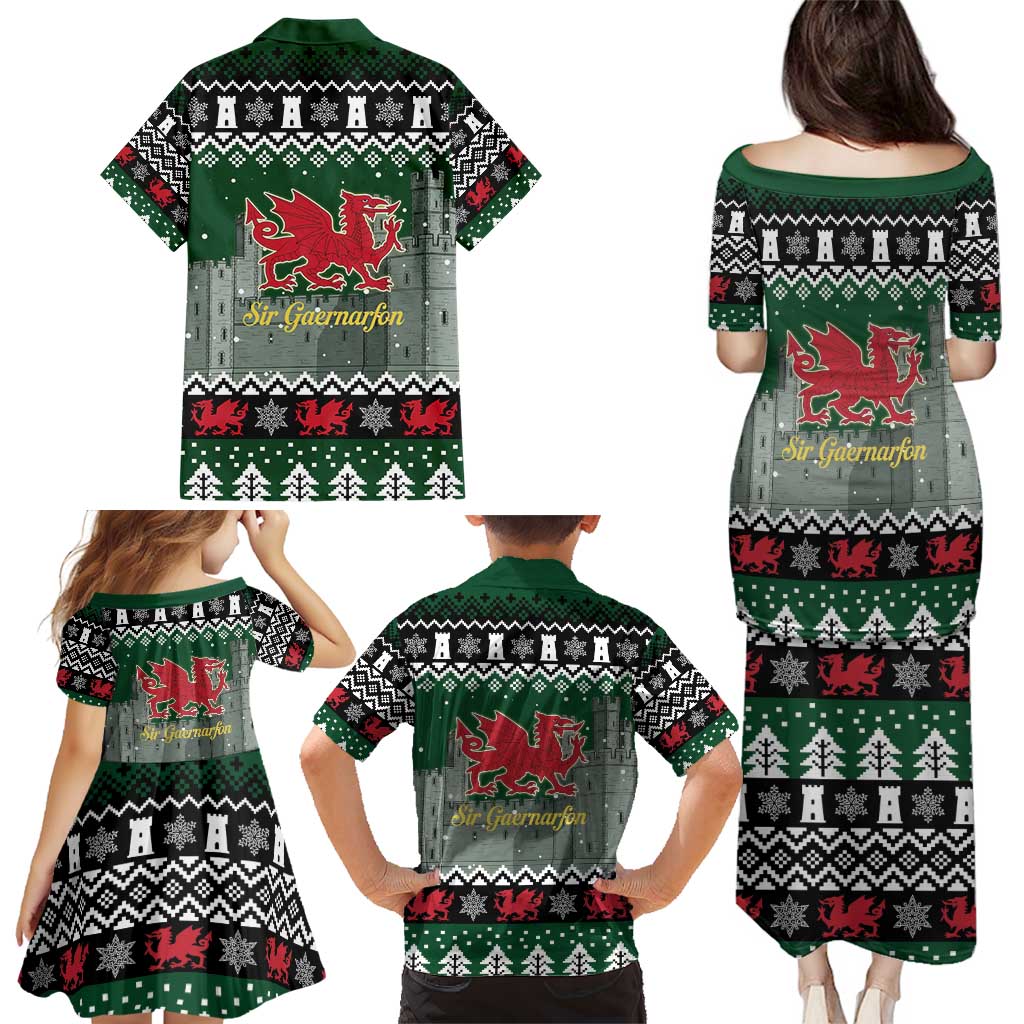 Caernarfonshire Wales Christmas Family Matching Puletasi and Hawaiian Shirt Caernarfon Castle Red Dragon - Wonder Print Shop