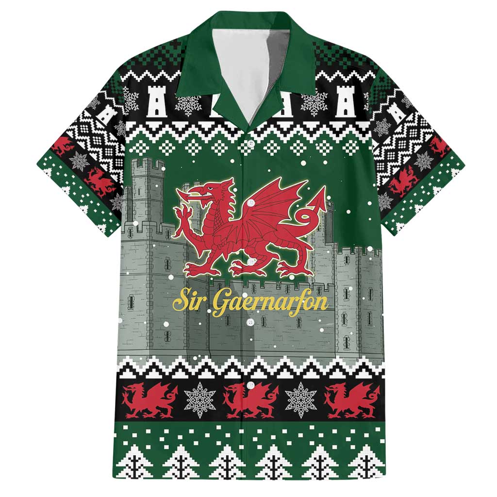 Caernarfonshire Wales Christmas Family Matching Short Sleeve Bodycon Dress and Hawaiian Shirt Caernarfon Castle Red Dragon - Wonder Print Shop