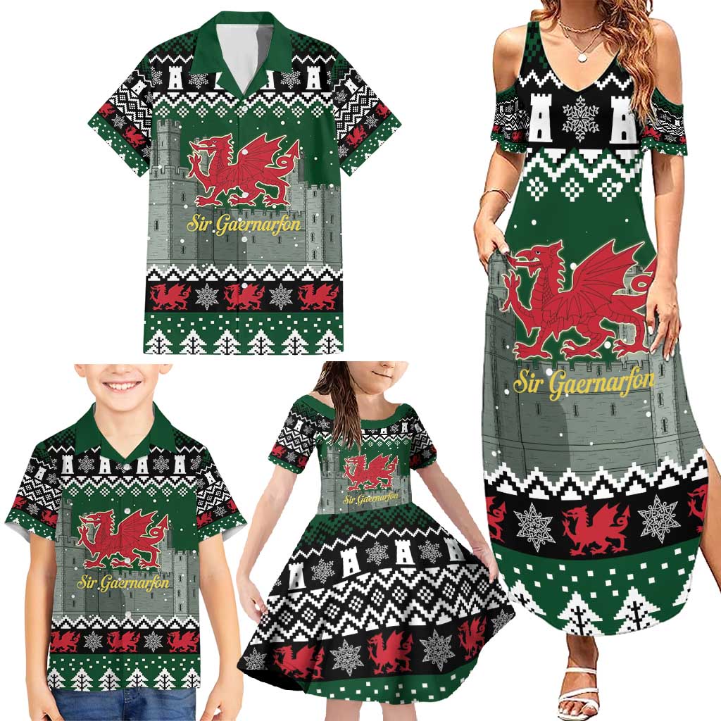 Caernarfonshire Wales Christmas Family Matching Summer Maxi Dress and Hawaiian Shirt Caernarfon Castle Red Dragon - Wonder Print Shop