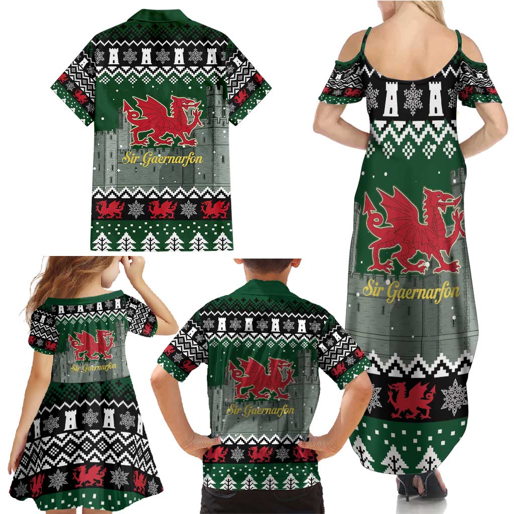Caernarfonshire Wales Christmas Family Matching Summer Maxi Dress and Hawaiian Shirt Caernarfon Castle Red Dragon - Wonder Print Shop