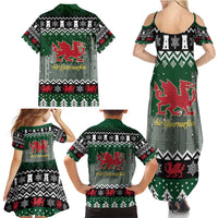 Caernarfonshire Wales Christmas Family Matching Summer Maxi Dress and Hawaiian Shirt Caernarfon Castle Red Dragon - Wonder Print Shop