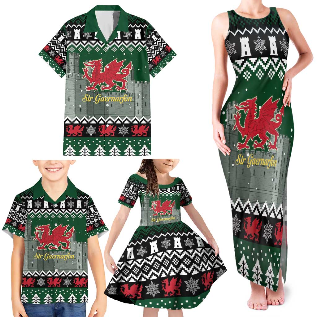 Caernarfonshire Wales Christmas Family Matching Tank Maxi Dress and Hawaiian Shirt Caernarfon Castle Red Dragon - Wonder Print Shop