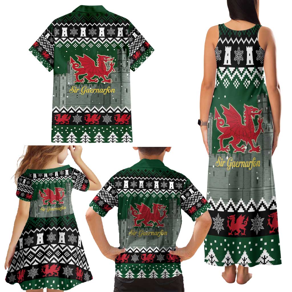 Caernarfonshire Wales Christmas Family Matching Tank Maxi Dress and Hawaiian Shirt Caernarfon Castle Red Dragon - Wonder Print Shop