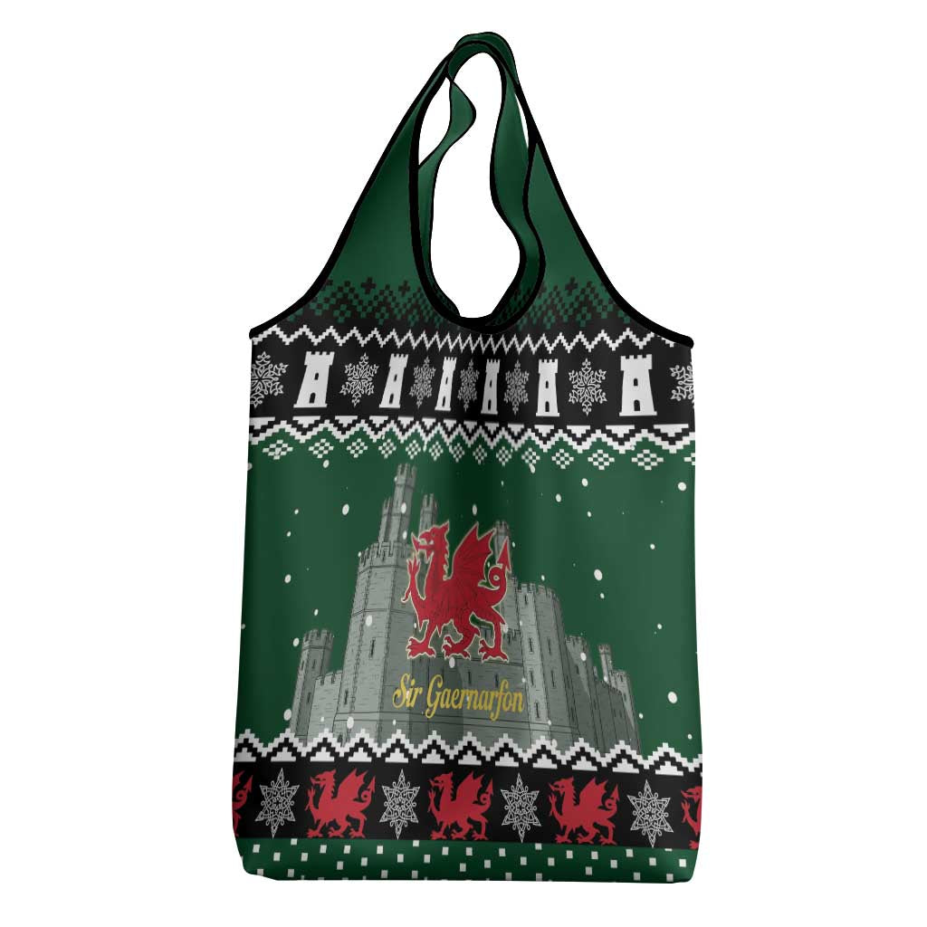 Caernarfonshire Wales Christmas Grocery Bag Caernarfon Castle Red Dragon - Wonder Print Shop
