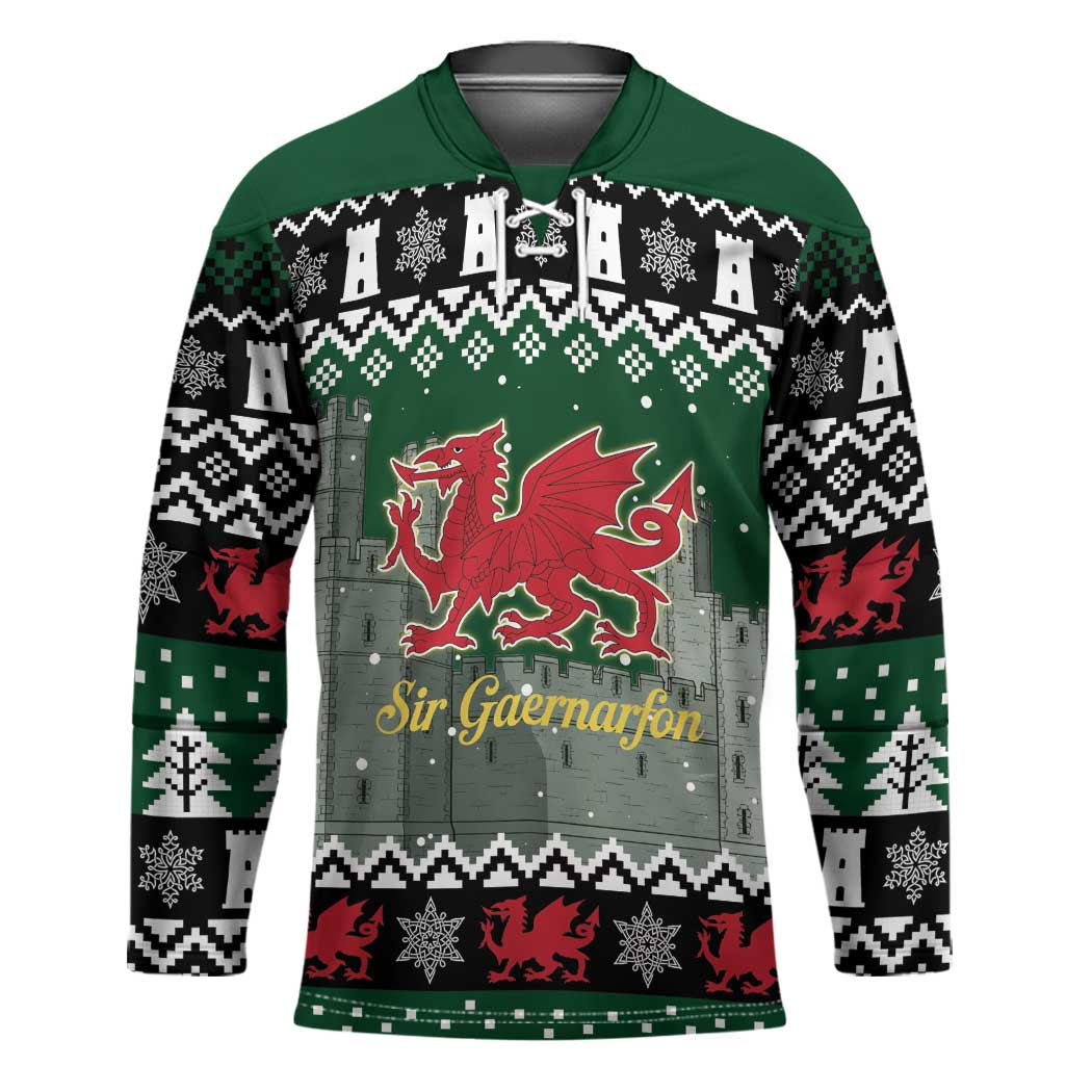 Caernarfonshire Wales Christmas Hockey Jersey Caernarfon Castle Red Dragon - Wonder Print Shop