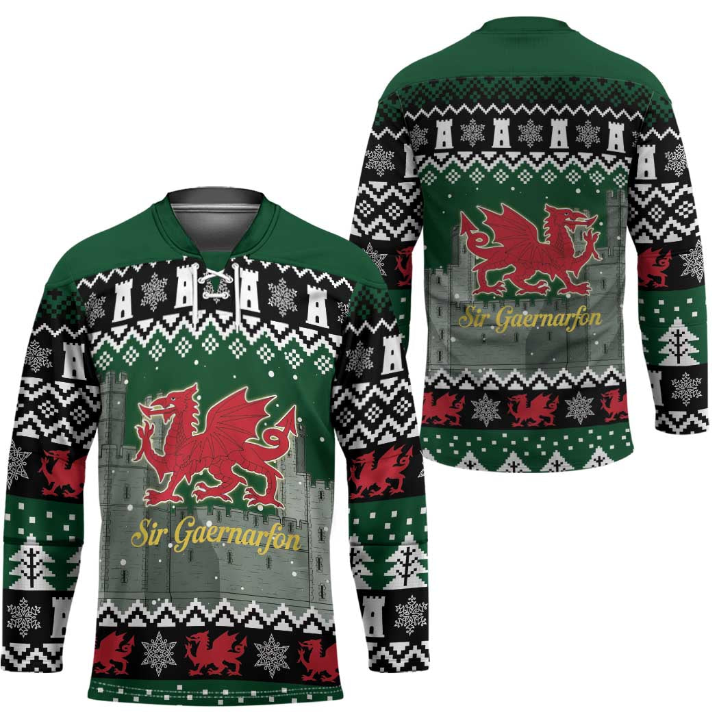 Caernarfonshire Wales Christmas Hockey Jersey Caernarfon Castle Red Dragon - Wonder Print Shop