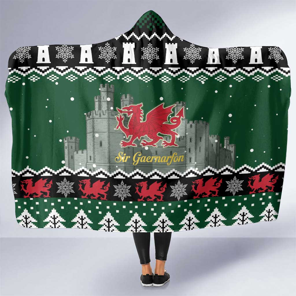 Caernarfonshire Wales Christmas Hooded Blanket Caernarfon Castle Red Dragon - Wonder Print Shop