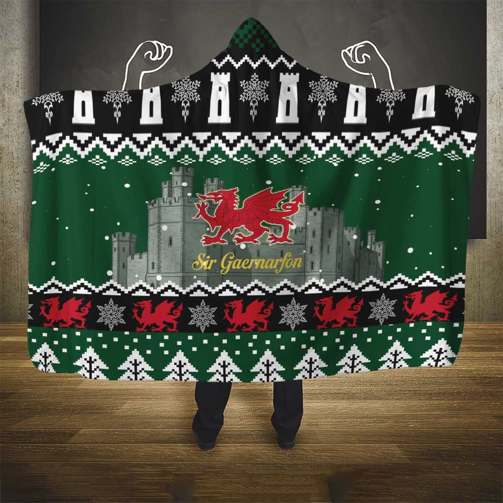 Caernarfonshire Wales Christmas Hooded Blanket Caernarfon Castle Red Dragon - Wonder Print Shop