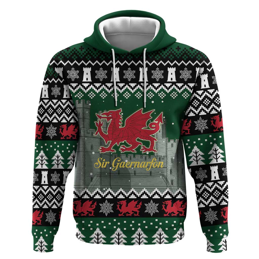 Caernarfonshire Wales Christmas Hoodie Caernarfon Castle Red Dragon - Wonder Print Shop