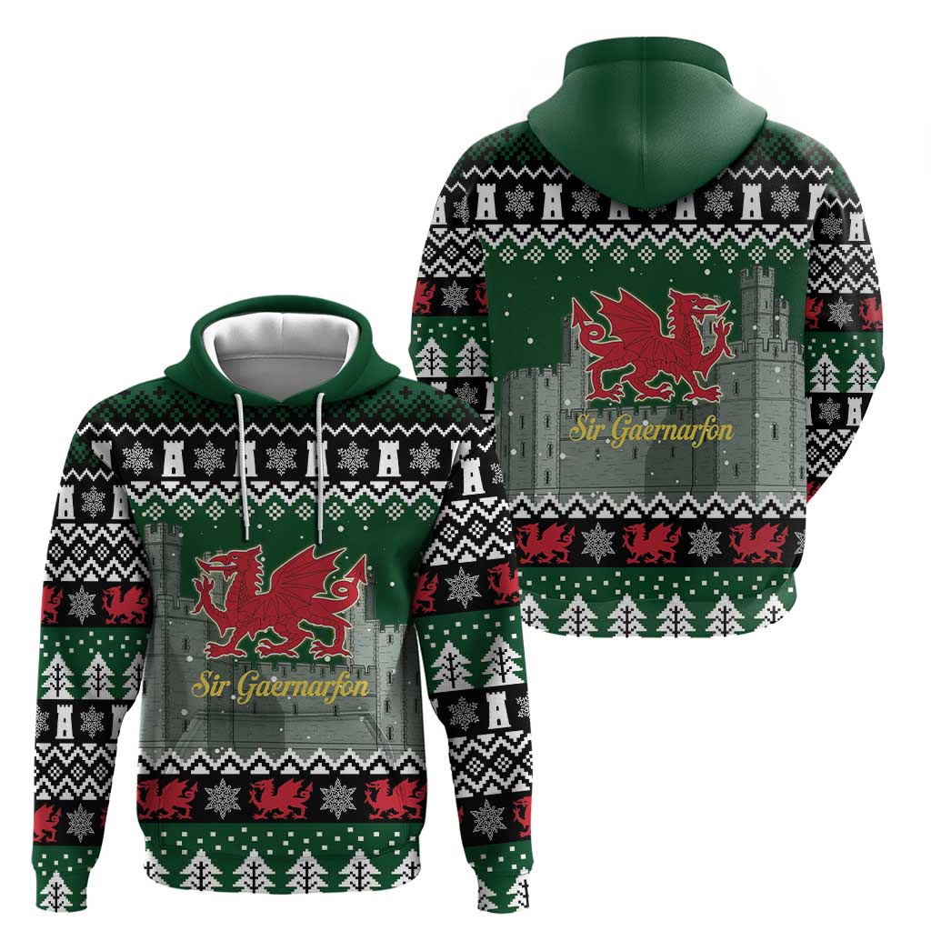 Caernarfonshire Wales Christmas Hoodie Caernarfon Castle Red Dragon - Wonder Print Shop