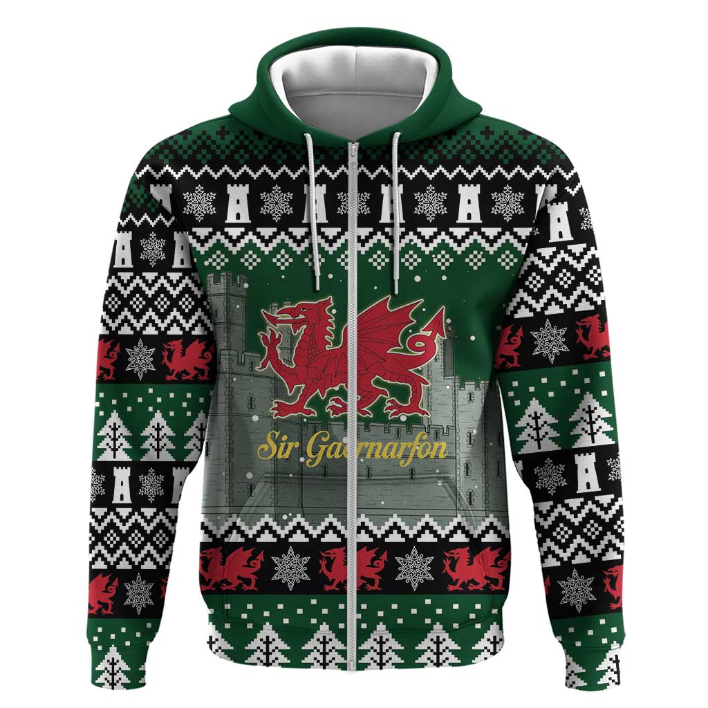 Caernarfonshire Wales Christmas Hoodie Caernarfon Castle Red Dragon - Wonder Print Shop