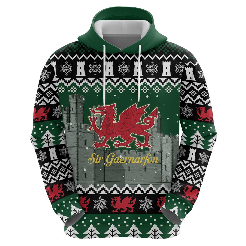 Caernarfonshire Wales Christmas Hoodie Caernarfon Castle Red Dragon - Wonder Print Shop