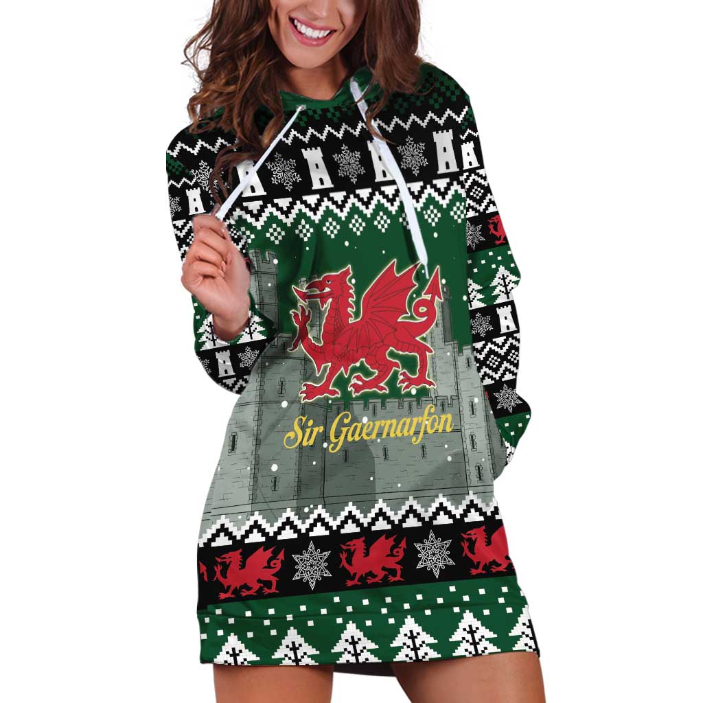 Caernarfonshire Wales Christmas Hoodie Dress Caernarfon Castle Red Dragon - Wonder Print Shop
