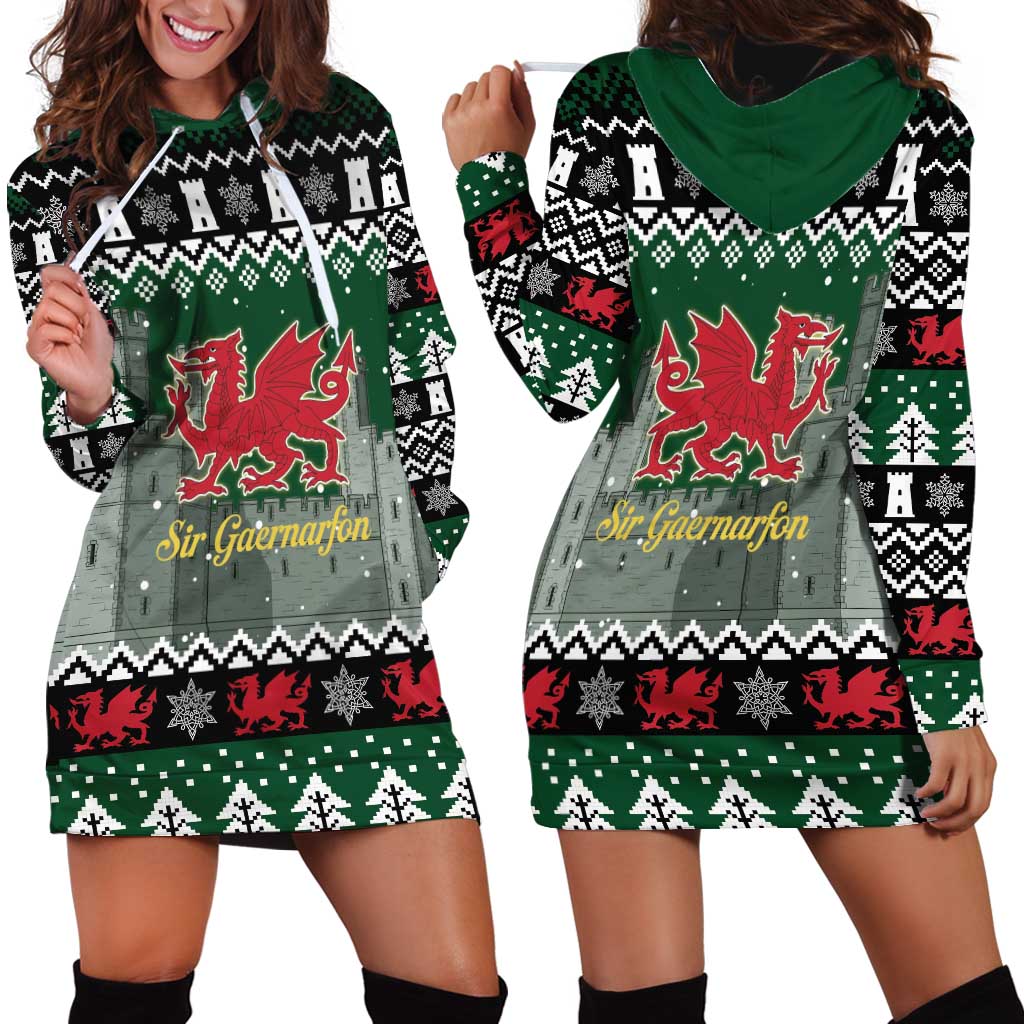 Caernarfonshire Wales Christmas Hoodie Dress Caernarfon Castle Red Dragon - Wonder Print Shop