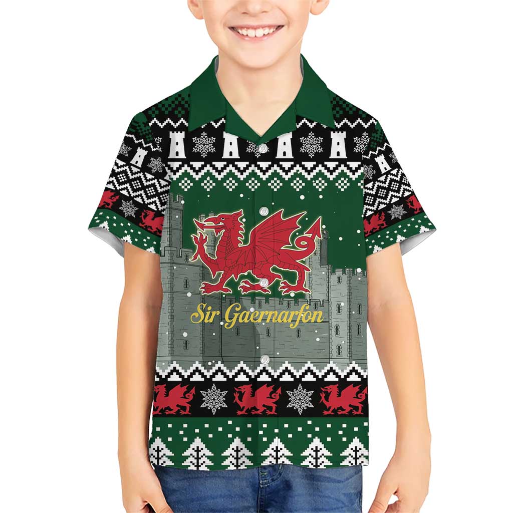Caernarfonshire Wales Christmas Kid Hawaiian Shirt Caernarfon Castle Red Dragon - Wonder Print Shop