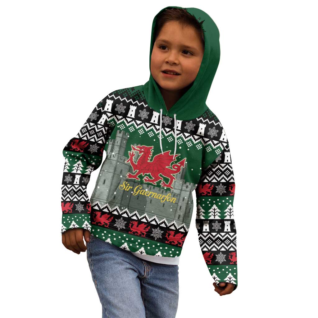 Caernarfonshire Wales Christmas Kid Hoodie Caernarfon Castle Red Dragon - Wonder Print Shop