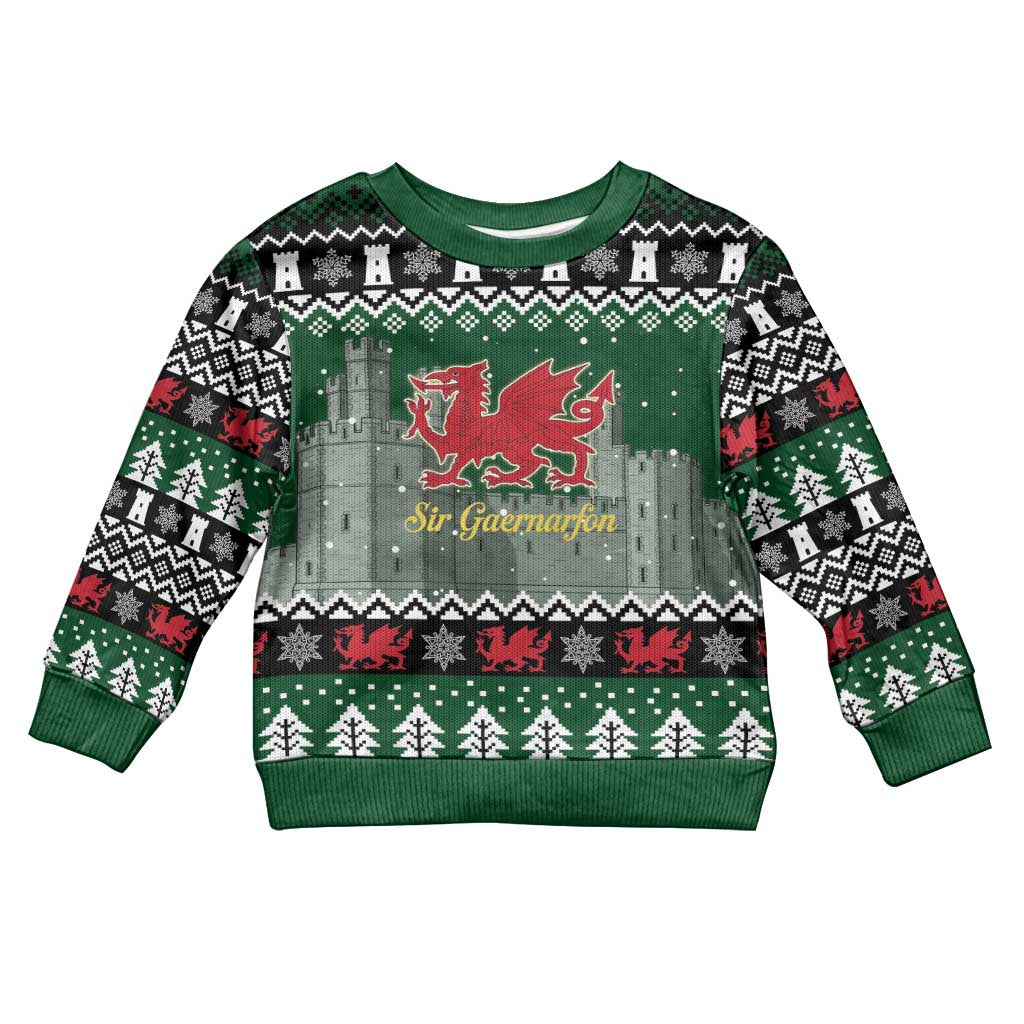 Caernarfonshire Wales Christmas Kid Ugly Christmas Sweater Caernarfon Castle Red Dragon - Wonder Print Shop