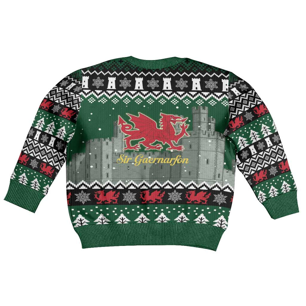 Caernarfonshire Wales Christmas Kid Ugly Christmas Sweater Caernarfon Castle Red Dragon - Wonder Print Shop