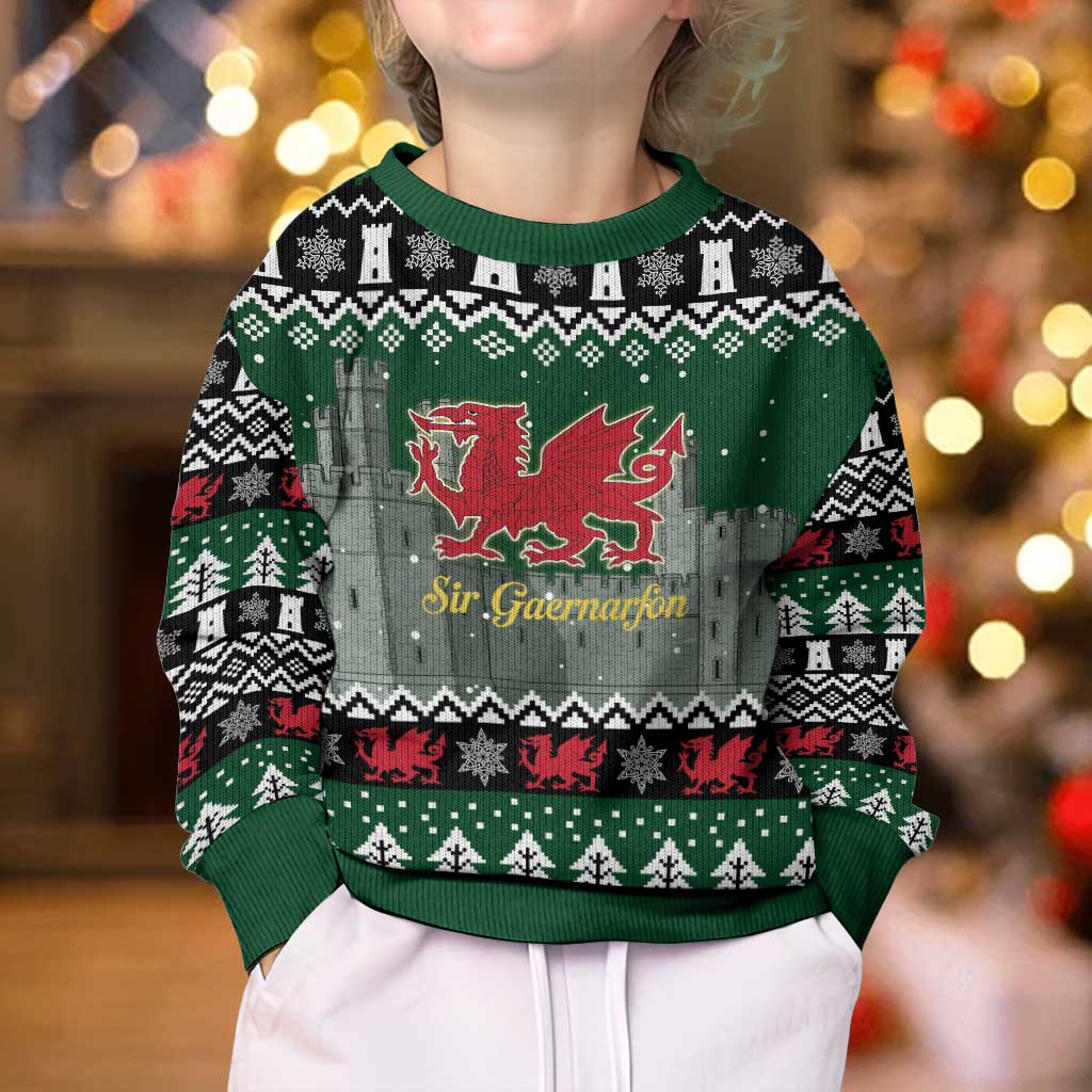 Caernarfonshire Wales Christmas Kid Ugly Christmas Sweater Caernarfon Castle Red Dragon - Wonder Print Shop