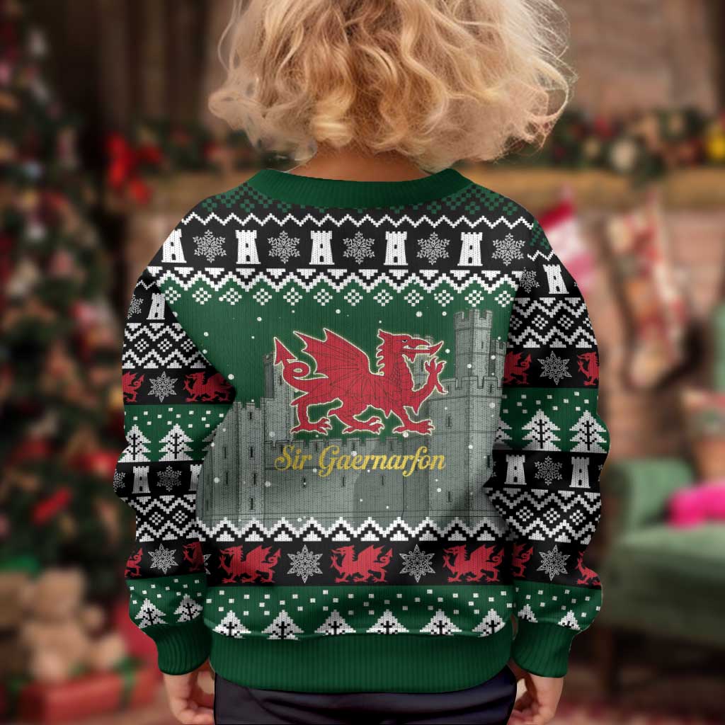Caernarfonshire Wales Christmas Kid Ugly Christmas Sweater Caernarfon Castle Red Dragon - Wonder Print Shop
