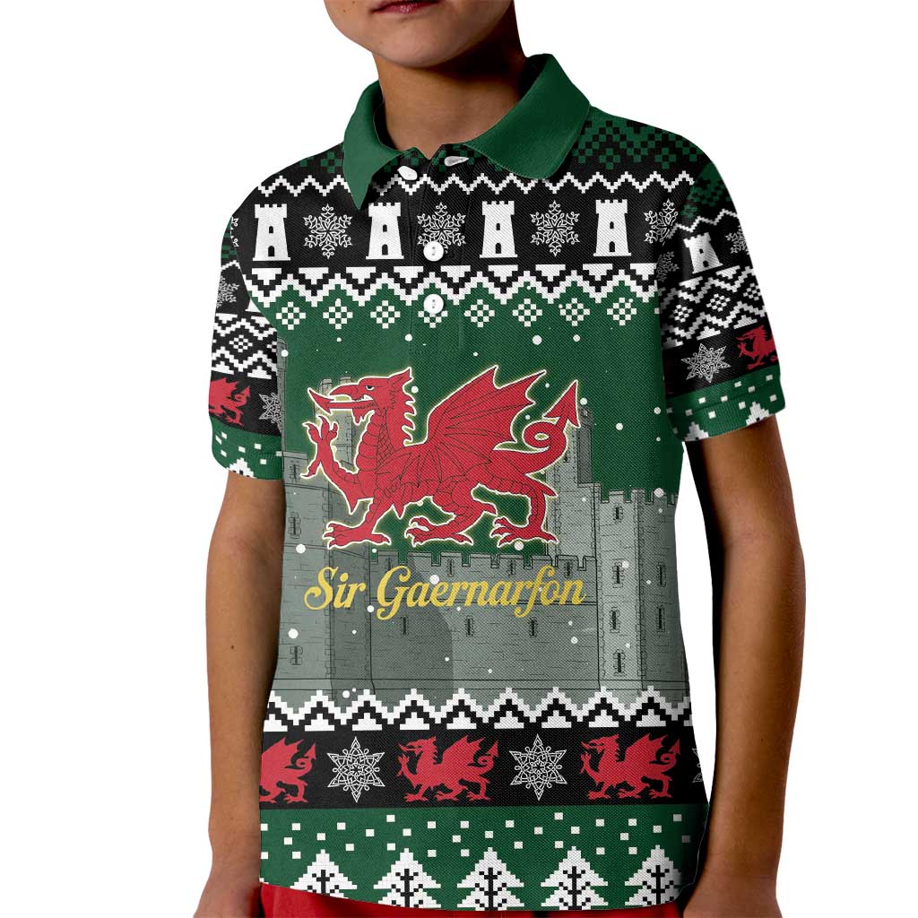 Caernarfonshire Wales Christmas Kid Polo Shirt Caernarfon Castle Red Dragon - Wonder Print Shop